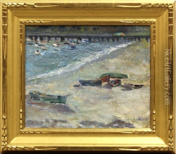 Monterey Pier Oil Painting - August Gay