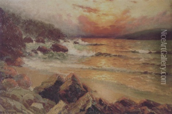 Sunset Marine Oil Painting - Richard Dey de Ribcowsky