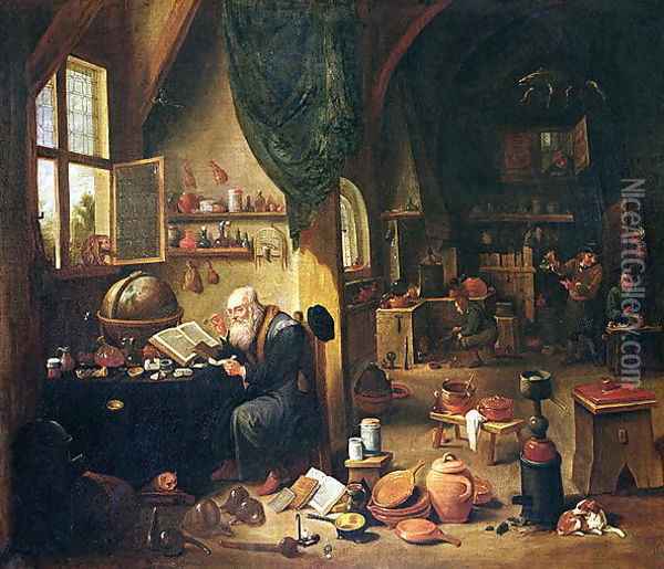 An Alchemist in his Workshop Oil Painting - David The Younger Teniers