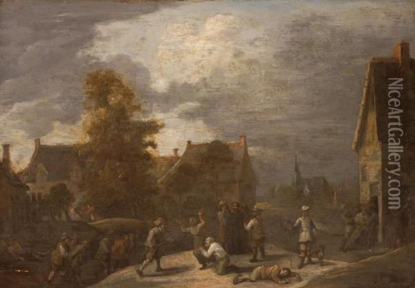 The Bandits Raiding The Town Oil Painting - David The Younger Teniers