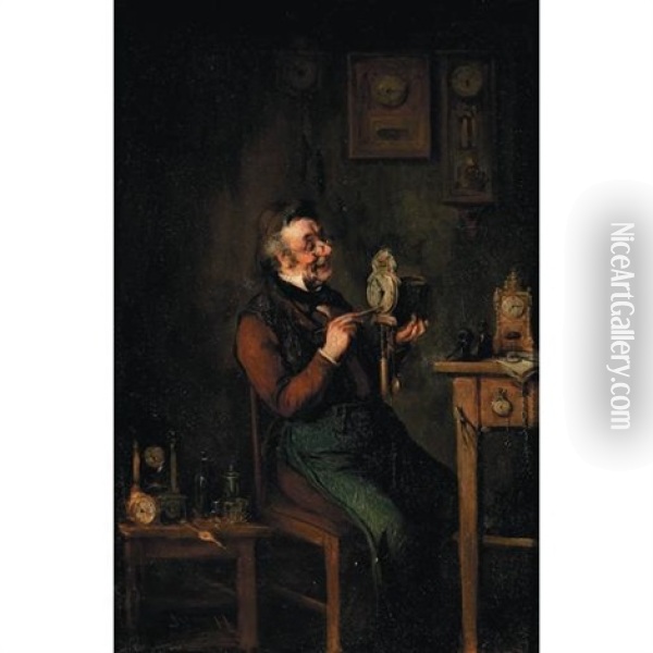 The Clockmaker Oil Painting - Hermann Kern