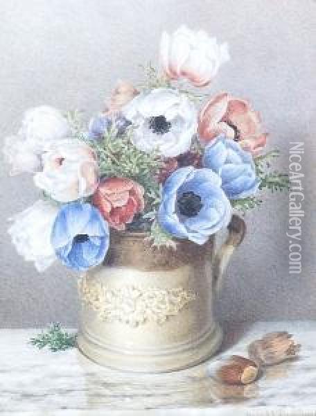 Anemonies In A Mug Oil Painting - Annie Mary Youngman