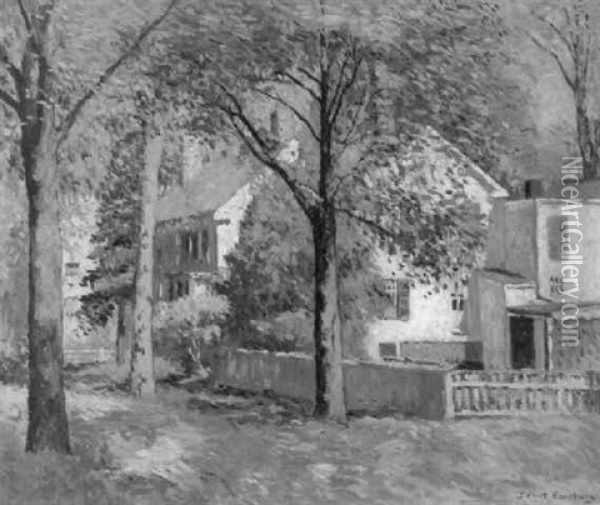 A Tree Lined Street, Springtime Oil Painting - Joseph Eliot Enneking