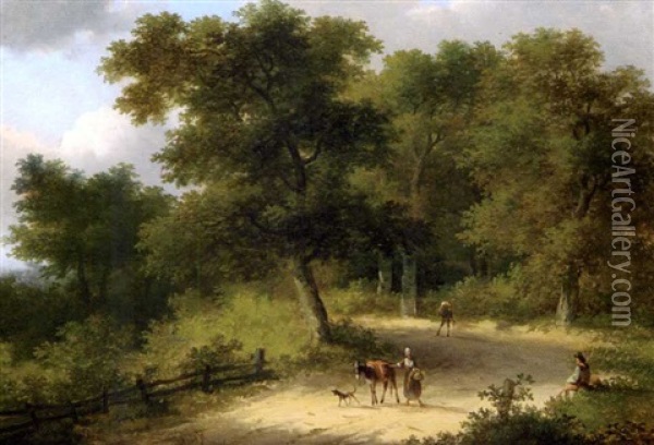Villageois Sur Un Chemin Forestier Oil Painting - Jan Evert Morel the Younger