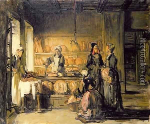 Interior of a Breton Boulangerie Oil Painting - Joseph Bail