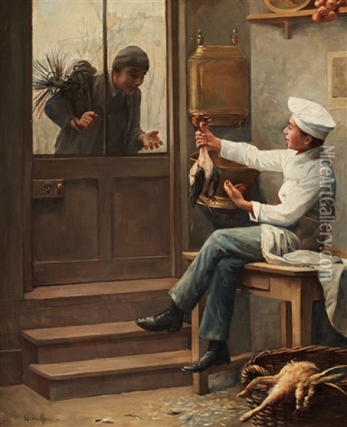 The Young Chef And His Friend The Chimney Sweeper Oil Painting - Paul-Charles Chocarne-Moreau