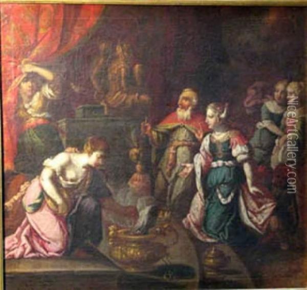 King Salomon Making Offers To The Idol Oil Painting - Johann Heiss
