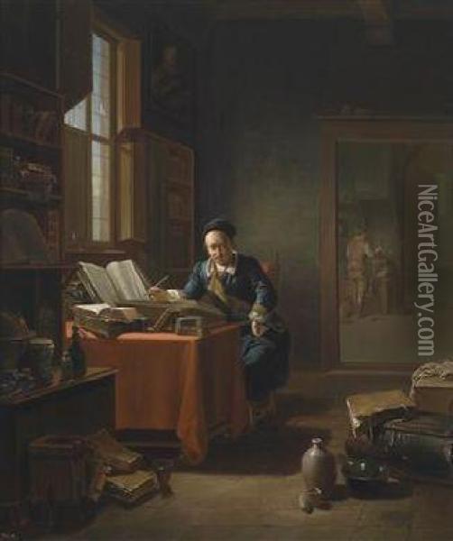 Two Scholars In Their Studies Oil Painting - Justus Juncker
