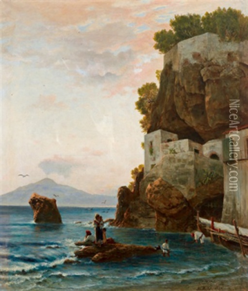 Fischerfamilie An Der Suditalienischen Kuste (capri?) Oil Painting - Albert Hertel