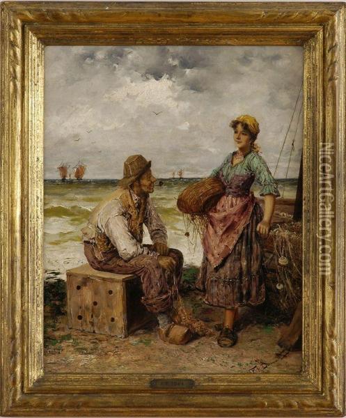 Fisherman And Maiden Oil Painting - Frederick Reginald Donat