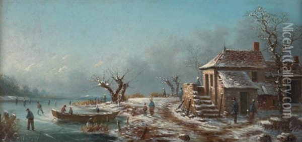 Patineurs Au Crepuscule Oil Painting - Albert-Alexandre Lenoir