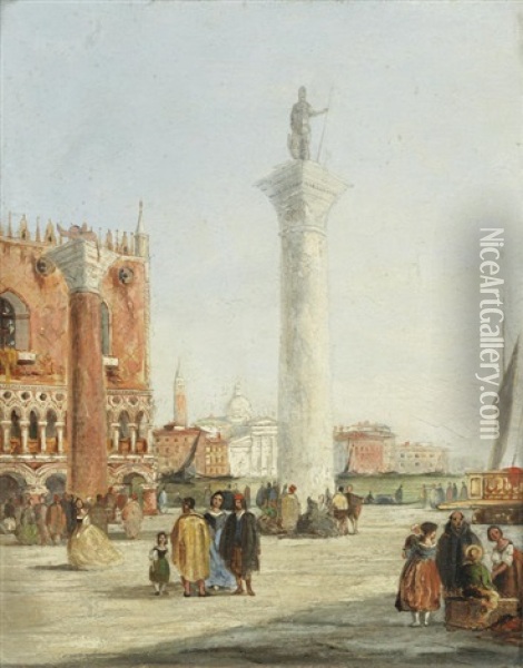 The Piazzetta, Venice, A Pair Each Oil Painting - Edward Pritchett
