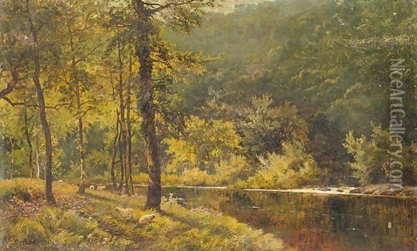 River scene Oil Painting - Alfred de Breanski