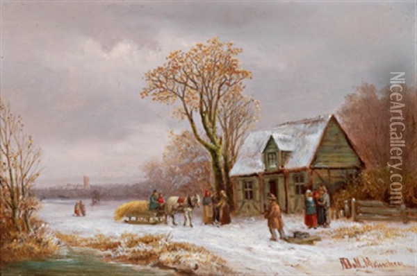 Strohfuhre Im Winter Oil Painting - Anton Doll