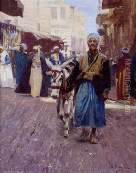 Le Marchand Et Son Ane Dans Une Rue Du Souk Oil Painting - Otto Pilny