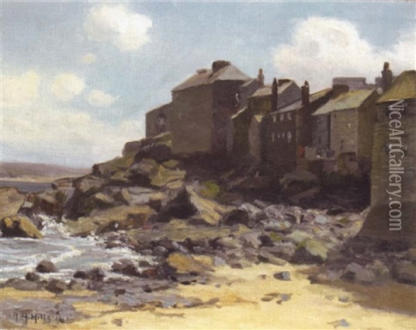 Old Houses By The Sea, St. Ives, England Oil Painting - Anna Althea Hills