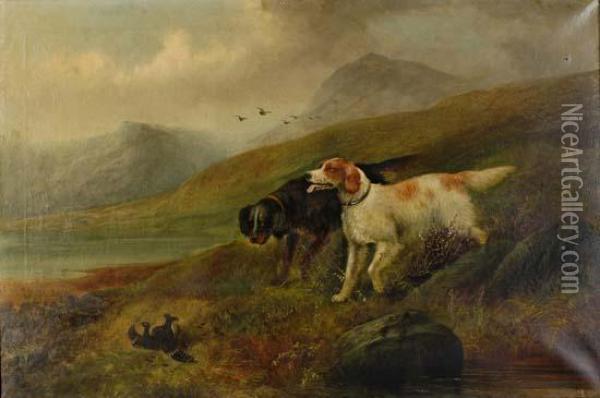An Englishsetter And A Gordon Setter In A Setting Oil Painting - John Sargent Noble