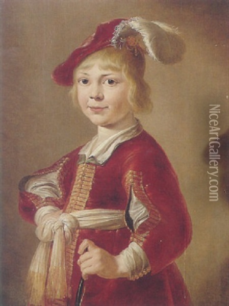 Portrait Of A Boy Holding A Bow Oil Painting - Jan Olis