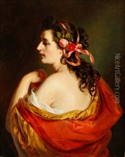 Junge Frau Mit Blumenschmuck Oil Painting - Friedrich von Amerling