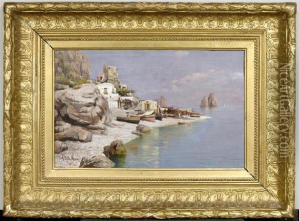 A Coastal Landscape In Capri Oil Painting - Angelo Della Mura