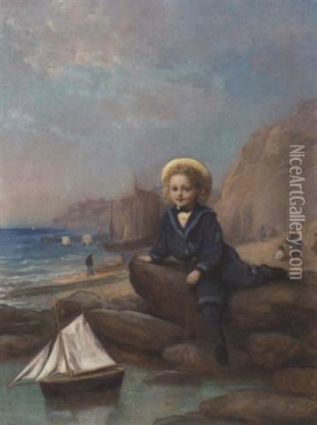 Lt. Col. Crompton Roberts As A Boy, In A Sailor Suit, On A Beach Oil Painting - Albert Ludovici Sr.
