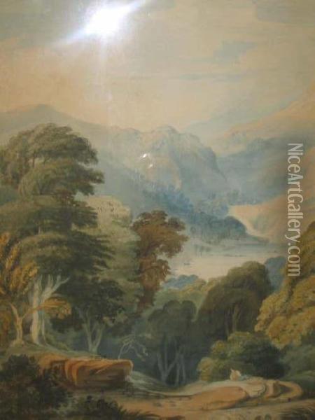 Mountainous Landscape With Figure Resting In Theforeground Oil Painting - Francis Towne