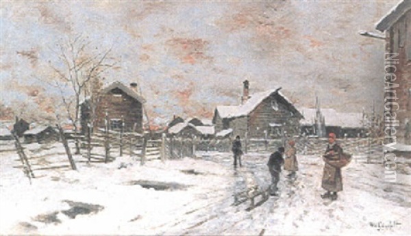 Vinterby Med Figurer Pa Vag Oil Painting - Wilhelm von Gegerfelt
