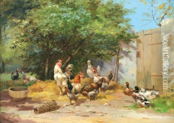 Les Poules Oil Painting - Auguste Angelvy