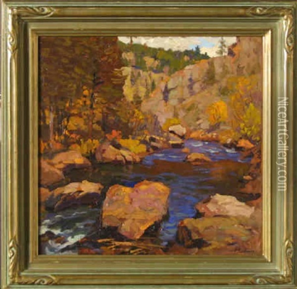 River In Mountain Landscape Oil Painting - Ferdinand Kaufmann