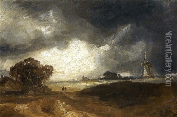 Moulin Dans Un Paysage Panoramique Oil Painting - Georges Michel