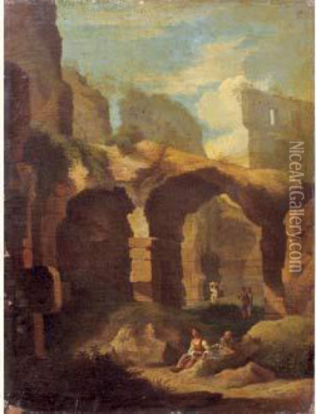 Ruines Antiques Animees De Personnages Oil Painting - Jan Frans Van Bloemen (Orizzonte)