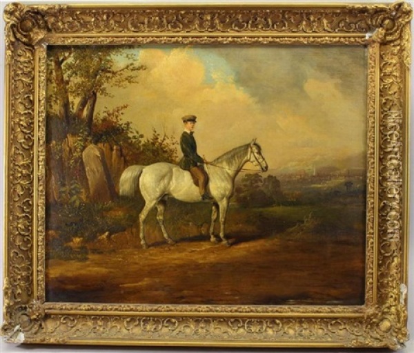 A Boy On A Dappled Gray Oil Painting - Joseph (of Worcester) Dunn