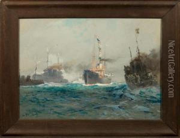 Heimkehrendekriegsschiffe Der Kaiserlichen Marine Oil Painting - Hans Bohrdt