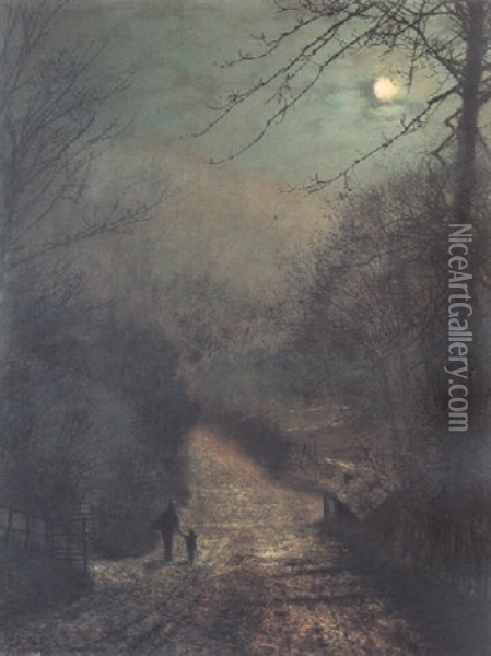 A Moonlight Path Oil Painting - John Atkinson Grimshaw