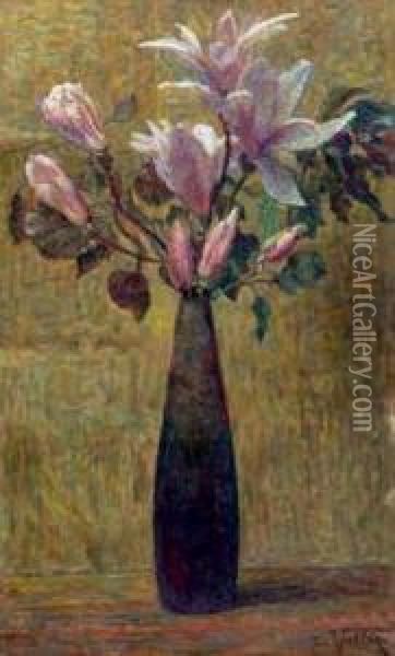 Vase De Fleurs Sur Un Entablement Oil Painting - Ludovic Vallee