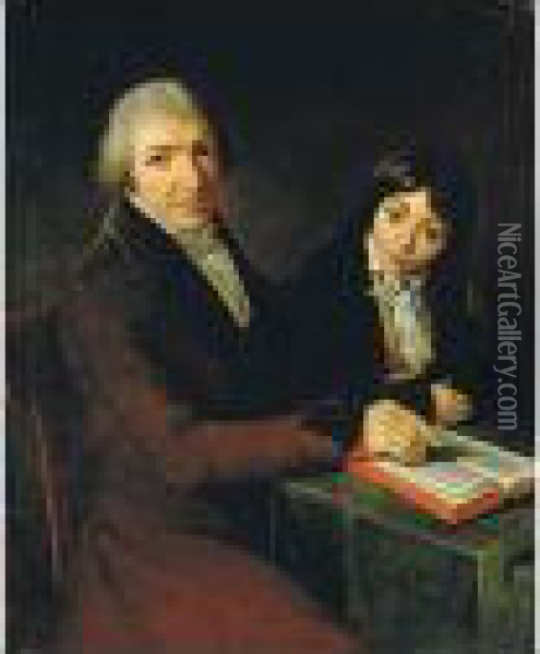 Portrait Of M. Maubach And His Son Oil Painting - Jacques Louis David