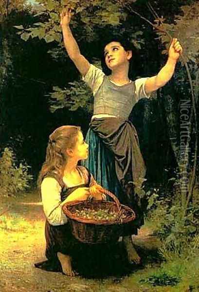Collecting Hazlenuts Oil Painting - William-Adolphe Bouguereau