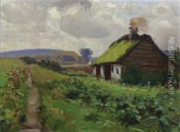 View From A House In The Countryside Oil Painting - Hans Andersen Brendekilde
