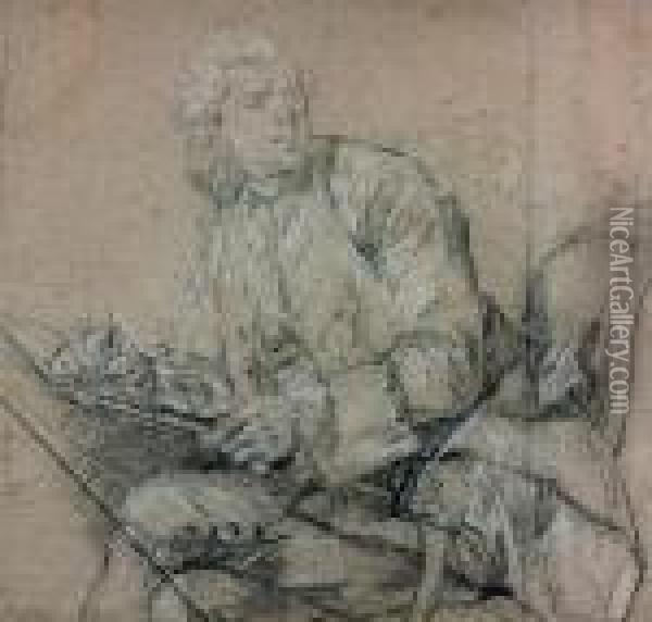 Portrait D'homme Dessinant Verso : Etude De Draperie Oil Painting - Jean-Marc Nattier