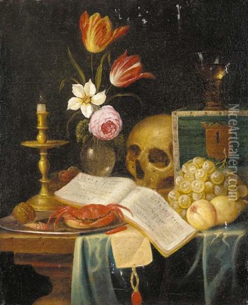 A Vanitas Still Life Of A Candle Oil Painting - Theodorus Smits