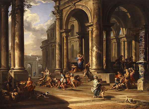 The expulsion of the merchants from the temple Oil Painting - Caspar Andriaans Van Wittel