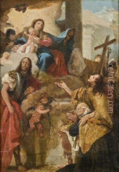 Vierge A L'enfant Entouree De Donateurs Et De Saints Oil Painting - Giovanni Domenico Tiepolo
