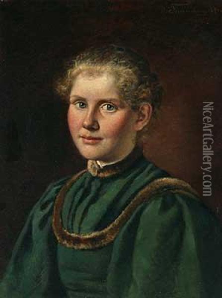Portrait Eines Madchens Im Nerzverbramten Kleid Oil Painting - Wilhelm Friedenberg
