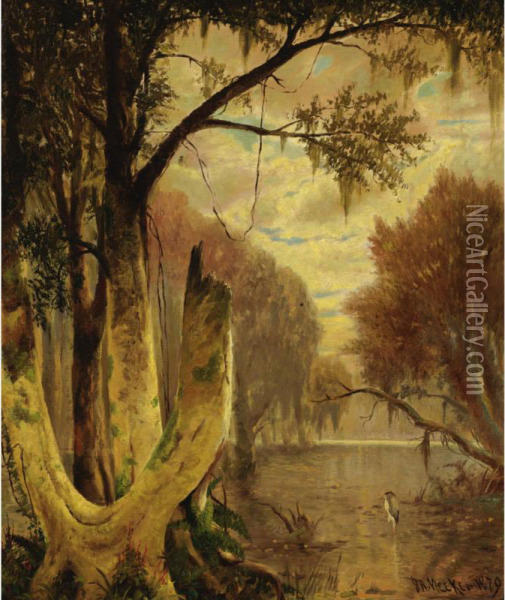 Louisiana Bayou Oil Painting - Joseph Rusling Meeker
