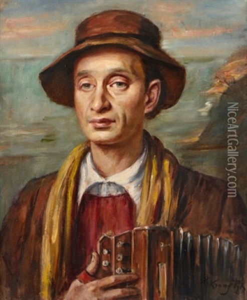 L'accordeoniste, Portrait De Leon Weissberg Oil Painting - Roman Kramsztyk