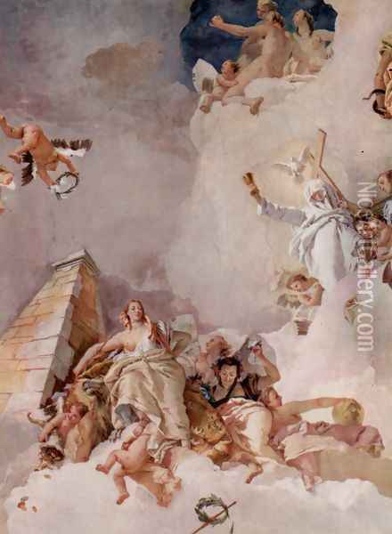 Frescoes in the Royal Palace of Madrid, scene, lauding Spain, detail 1 Oil Painting - Giovanni Battista Tiepolo