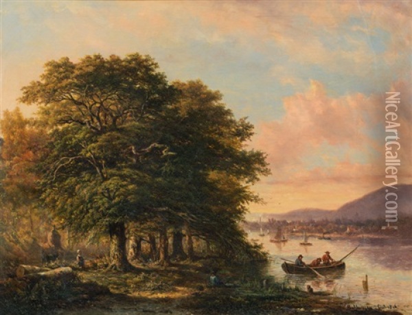 Flusslandschaft Mit Fischern Oil Painting - Alexander Hieronymus Bakhuyzen