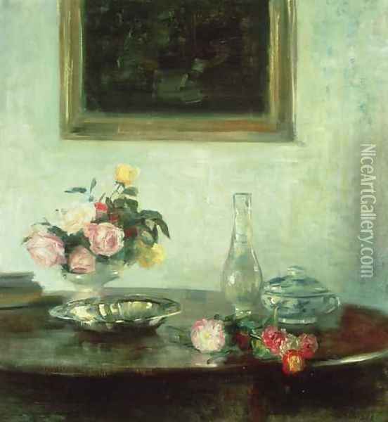 Still Life with Roses Oil Painting - Carl Vilhelm Holsoe