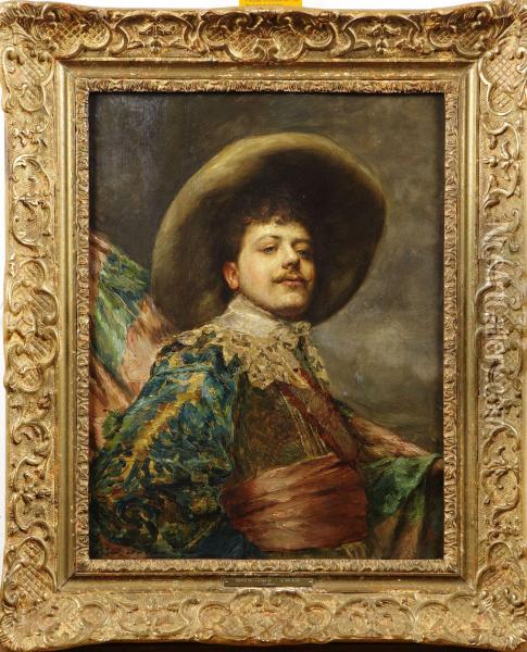 Portratt Forestallande Man Iford Hogtidsdrakt Oil Painting - Hippolyte F. Leon Duluard