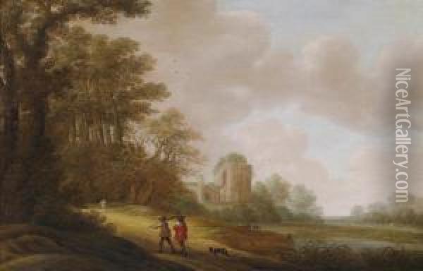 A Wanderer On A Woodland Path Before Theruins Of A Church Oil Painting - Pieter Jansz. van Asch